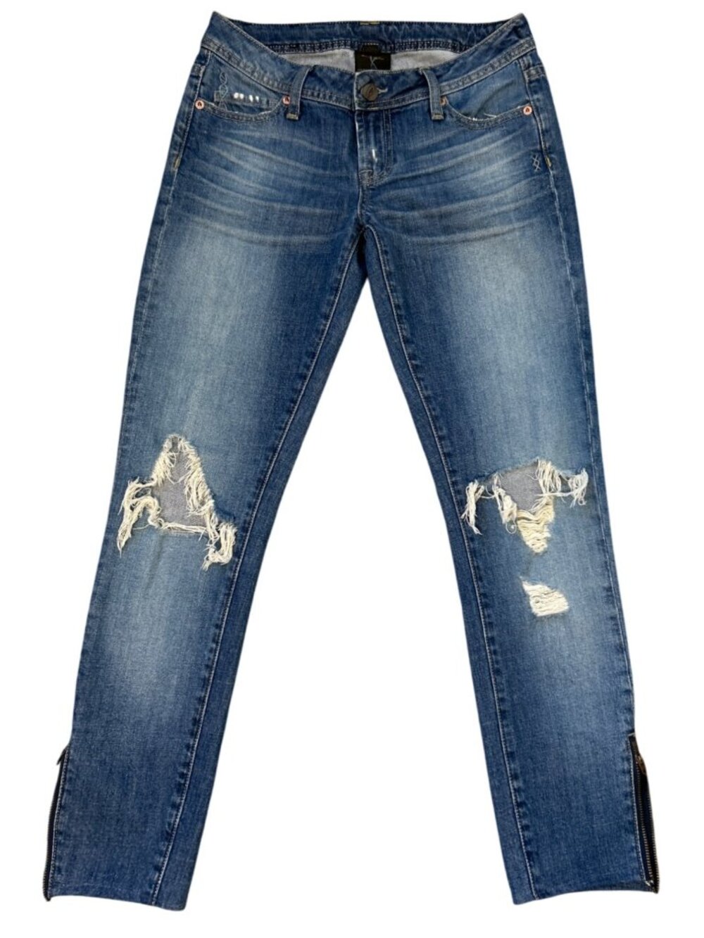 Genetic Denim Women's 25 Distressed Skinny Ankle Jeans Zip Hem Mid Rise
